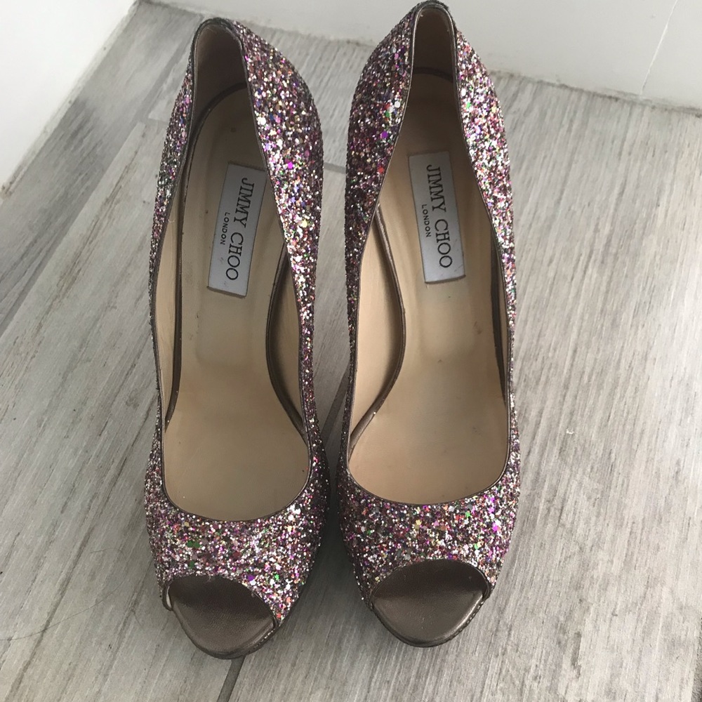 Jimmy Choo Sparkly Peep Toe Pumps 41.5 Size 11